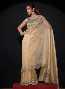 Kanjivaram Silk Swarovski Work Classic Saree in Beige