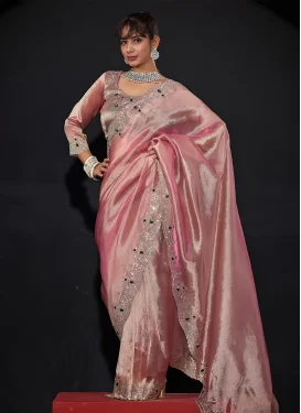 Kanjivaram Silk Classic Saree with Swarovski Work in Salmon