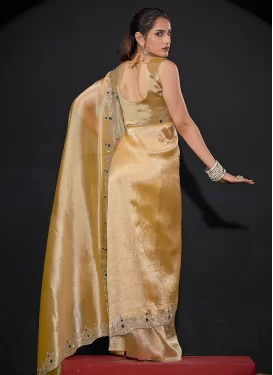 Kanjivaram Silk Classic Saree in Cream with Swarovski Work for Women