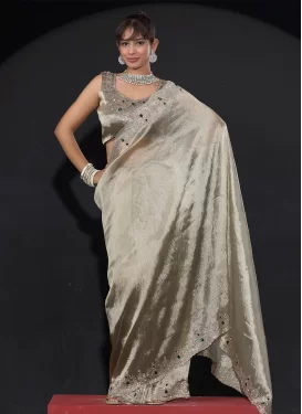 Kanjivaram Silk Traditional Saree with Swarovski Work for Festival in Grey
