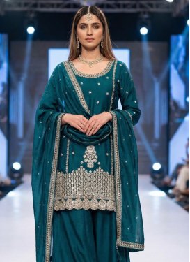 Chinon Palazzo Suit in Teal with Embroidered Work for Women