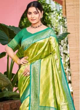 Woven Work Kanjivaram Silk Classic Saree in Olive and Sea Green for Ceremonial