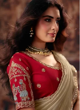 Organza Traditional Saree with Beads Work in Beige