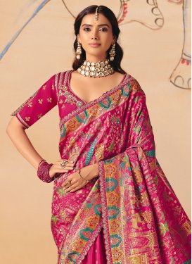 Rose Pink Dola Silk Embroidered Work Classic Saree for Women