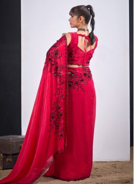 Swarovski Work Satin Silk Traditional Saree in Rose Pink for Women