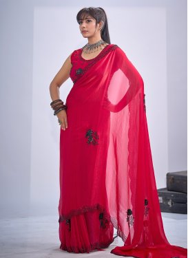 Satin Silk Traditional Saree with Resham Work in Rose Pink for Ceremonial