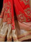 Precious Faux Chiffon Cream and Red Embroidered Work Classic Designer Saree For Ceremonial - 2