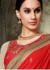 Precious Faux Chiffon Cream and Red Embroidered Work Classic Designer Saree For Ceremonial - 1