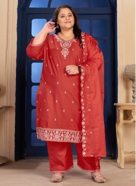 Embroidered Work Readymade Salwar Suit For Festival in Tomato