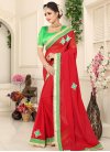 Lace Work Mint Green and Red Contemporary Saree - 1