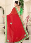 Lace Work Mint Green and Red Contemporary Saree - 2