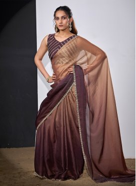 Satin Silk Trendy Saree with Swarovski Work in Brown and Wine