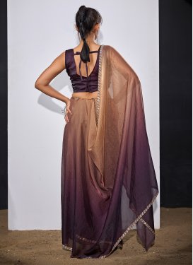 Swarovski Work Satin Silk Trendy Saree in Brown and Purple for Festival
