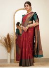 Woven Work Crimson and Teal Designer Contemporary Style Saree - 1