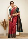 Woven Work Crimson and Teal Designer Contemporary Style Saree - 3