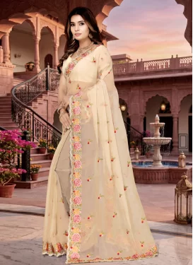 Embroidered Work Classic Saree For Festival in Cream