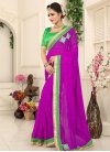 Fuchsia and Mint Green Lace Work Contemporary Saree - 1