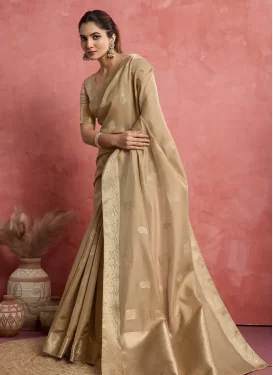 Linen Woven Work Traditional Saree in Brown