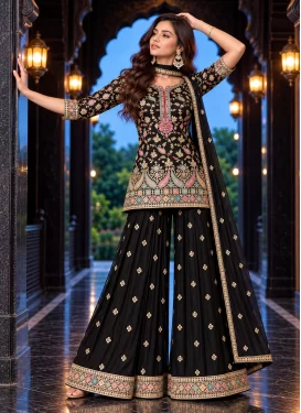 Chinon Palazzo Suit with Embroidered Work in Black
