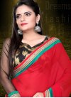 Orphic Lace Work Faux Georgette Black and Red Half N Half Saree - 1