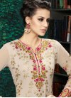 Catchy Faux Georgette Beige Embroidered Work Pant Style Pakistani Salwar Suit For Festival - 1