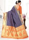 Navy Blue and Orange Banarasi Silk Traditional Saree - 2
