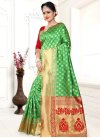 Mint Green and Red Thread Work Classic Saree - 1