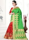 Mint Green and Red Thread Work Half N Half Trendy Saree - 1