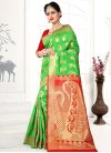 Mint Green and Red Thread Work Classic Saree - 1