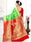 Mint Green and Red Thread Work Classic Saree - 2