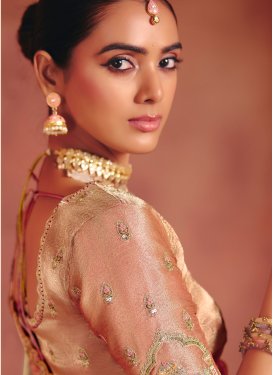 Silk Traditional Saree in Beige with Embroidered Work for Women