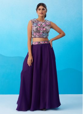 Crepe Silk Palazzo Suit with Cutdana Work in Purple for Ceremonial