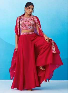 Crepe Silk Palazzo Suit in Rose Pink with Cutdana Work for Festival
