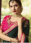 Bottle Green and Rose Pink Embroidered Work Trendy Saree - 1