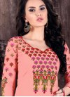 Cotton Embroidered Work Red and Salmon Patiala Salwar Kameez For Festival - 1