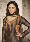 Krystle Dsouza Cotton Satin Brown and Hot Pink Long Length Pakistani Salwar Suit - 1