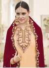 Embroidered Work Maroon and Peach Faux Georgette Trendy Pakistani Salwar Suit - 1