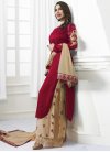 Beige and Red Satin Palazzo Style Pakistani Salwar Suit For Festival - 1