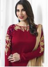 Beige and Red Satin Palazzo Style Pakistani Salwar Suit For Festival - 2