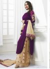 Beige and Purple Satin Palazzo Style Pakistani Salwar Suit - 1