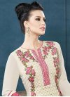Cream and Hot Pink Embroidered Work Pant Style Salwar Kameez - 1