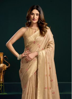 Cotton Silk Traditional Saree with Woven Work in Beige for Ceremonial