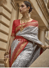 Silk Blend Red and Silver Color Designer Contemporary Saree - 1