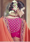 Lace Work Coral and Rose Pink Satin Silk Traditional Designer Saree For Festival - 2