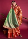 Mint Green and Orange Woven Work Designer Traditional Saree - 1