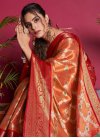 Mint Green and Orange Woven Work Designer Traditional Saree - 2