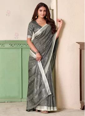 Linen Traditional Saree with Woven Work for Ceremonial in Grey