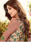 Precious Shilpa Shetty Brown Faux Georgette Embroidered Work Churidar Designer Suit - 1