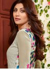 Shilpa Shetty Floral Work Off White Pant Style Straight Salwar Kameez - 1