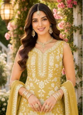 Embroidered Work Sharara Suit For Festival in Yellow